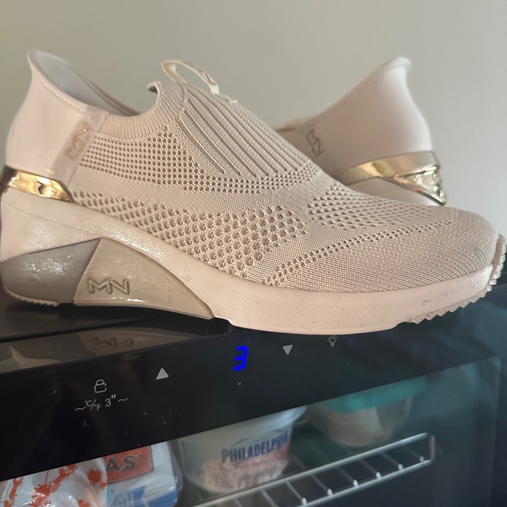 Skechers Beige Knit Slip-On Sneakers